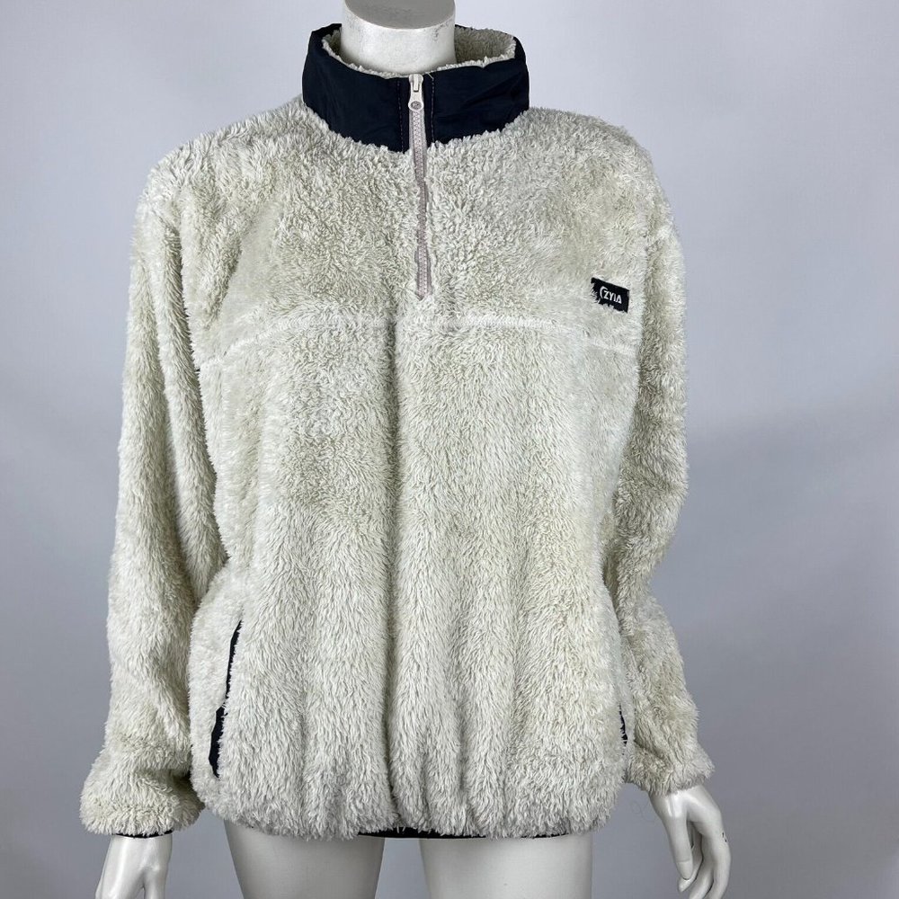 ZYIA Teddy 1/4‎ Zip Pocket Jacket Long Sleeve Lined Collar Pullover Women XL